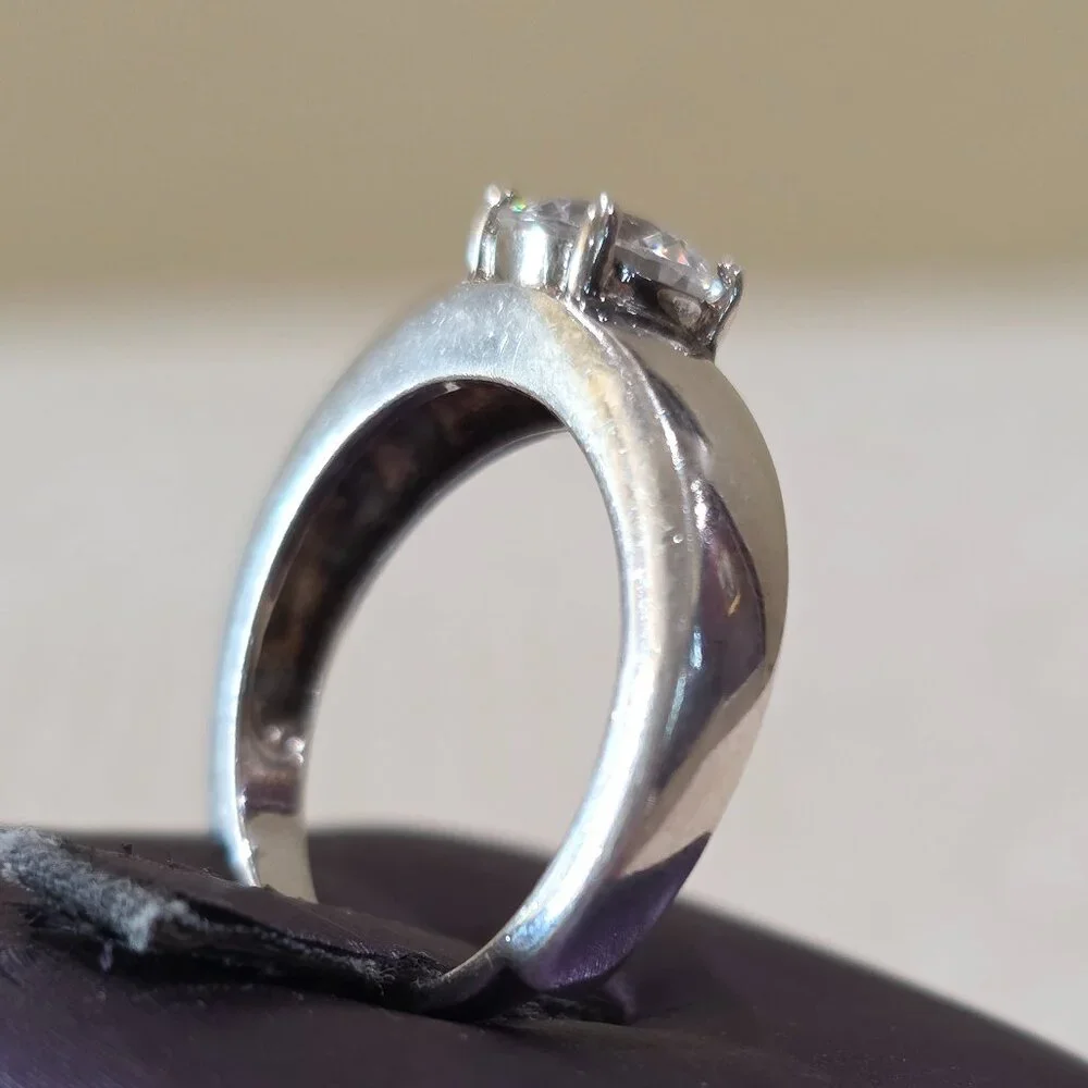Vintage MCM Round Solitaire Sterling Silver Solitaire 925 GSJ Ring SZ 7